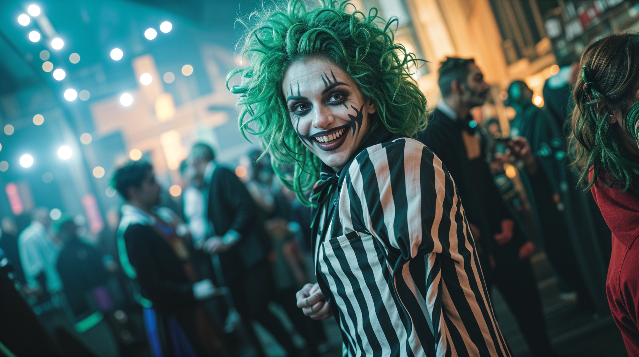 Personne avec déguisement beetlejuice dans une soirée