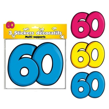 3 stickers décoratifs 60 ans