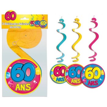 3 guirlandes spirales 60 ans