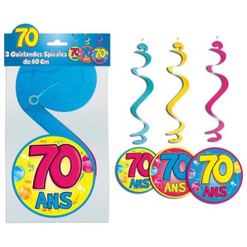 3 guirlandes spirales 70 ans