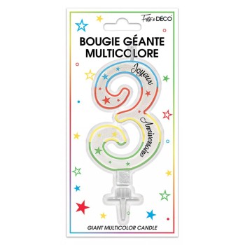 Bougie pailletée géante chiffre 3