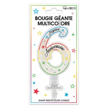 Bougie pailletée géante chiffre 6