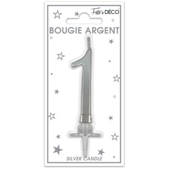 Bougie chiffre 1 argent