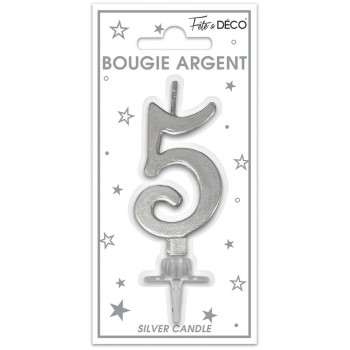 Bougie chiffre 5 argent