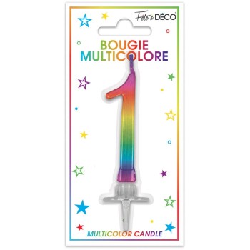 Bougie chiffre 1 multicolore