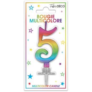 Bougie chiffre 5 multicolore