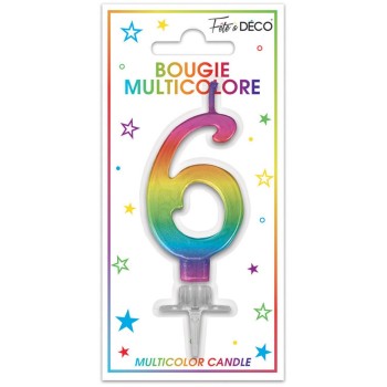 Bougie chiffre 6 multicolore