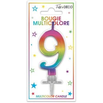 Bougie chiffre 9 multicolore