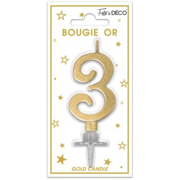 Bougie chiffre 3 or