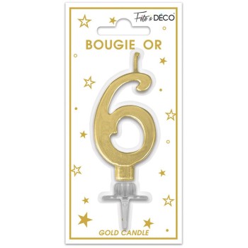 Bougie chiffre 6 or