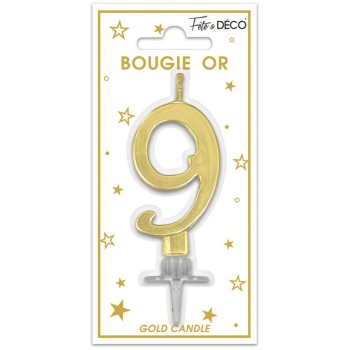 Bougie chiffre 9 or