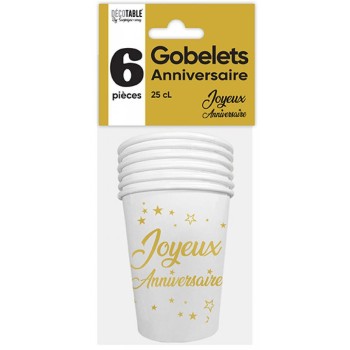 6 gobelets or Joyeux Anniversaire