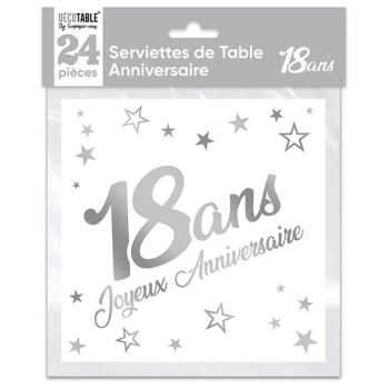 24 serviettes 18 ans argent