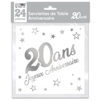 24 serviettes 20 ans argent