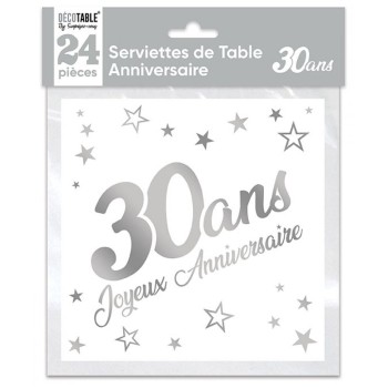 24 serviettes 30 ans argent