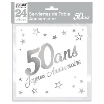 24 serviettes 50 ans argent