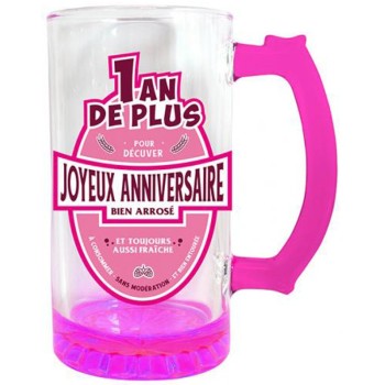 Chope à bière Joyeux Anniversaire rose