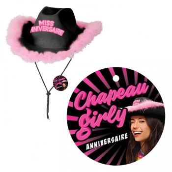 Chapeau girly Miss Anniversaire noir