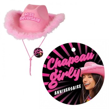 Chapeau girly Miss Anniversaire rose