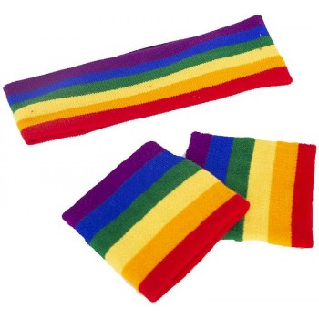 Set bandeau poignet arc-en-ciel