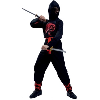 Déguisement ninja noir et rouge