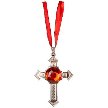 Collier avec croix argent et diamant rouge