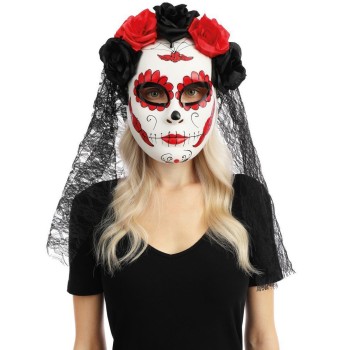 Masque Day of the Dead avec fleurs et voile