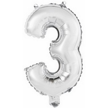 Ballon en forme de chiffre 3 couleur argent pour anniversaire