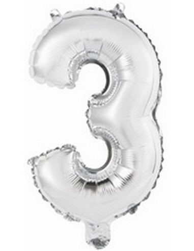 Ballon en forme de chiffre 3 couleur argent pour anniversaire