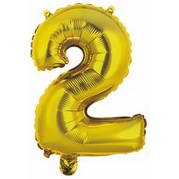 Ballon en forme de chiffre 2 couleur or pour anniversaire