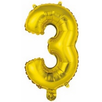 Ballon en forme de chiffre 3 couleur or pour anniversaire