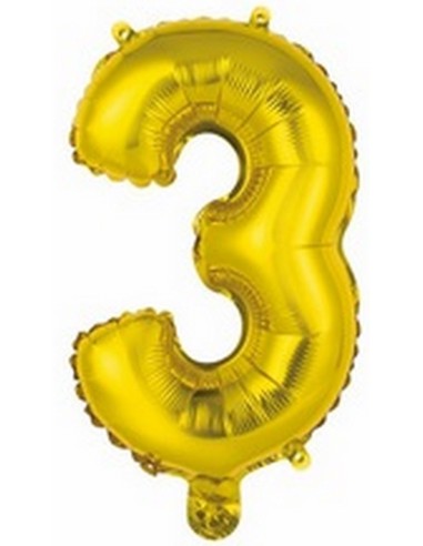 Ballon en forme de chiffre 3 couleur or pour anniversaire