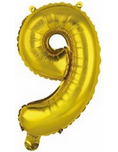 Ballon en forme de chiffre 9 couleur or pour anniversaire