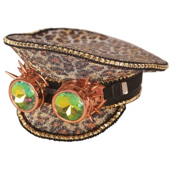 Casquette brillante léopard avec lunettes Steampunk