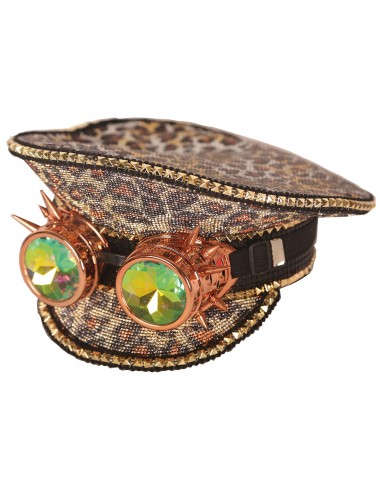 Casquette brillante léopard avec lunettes Steampunk