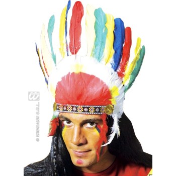 Coiffe d'indien courte avec plumes couleurs